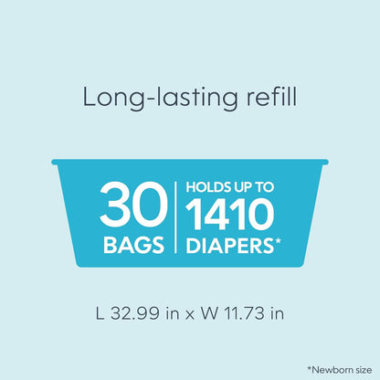 Diaper Genie Easy Roll Refill | 30 Bags Per Refill | Holds Up to 1410 Newborn Diapers | Odor Control | Diaper Pail Refill Bags | Fits Diaper Genie Signature & Platinum Pails