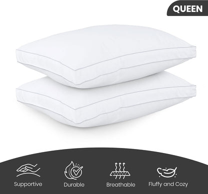 Utopia Bedding Bed Pillows for Sleeping Queen Size (White), Set of 2, Soft & Fluffy Pillow with Down Alternative Filling, Cooling, Hotel Quality, Gusseted Pillow for Back, Stomach or Side Sleepers