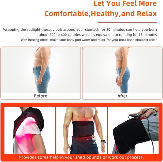 Red Light Therapy Infrared Light Therapy Pad for Body Pain NIR Deep Therapy for Back Knee Hands Feet Relief Portable 660nm 850nm Home Heating Light Therapy Wrap Belt Gift for Women Men