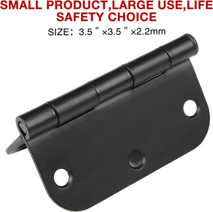 30 Pack Rounded Matte Black Door Hinges 3.5 Inch 5/8" Radius Interior 3 1/2" Flat Iron Bifold Residential Standard Bedroom Indoor for Doors 3 ½"Hardware Control H