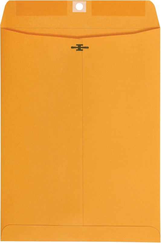 Amazon Basics Clasp Kraft Envelopes for Documents, Gummed Mailing Envelope, 9" x 12", 100-Pack