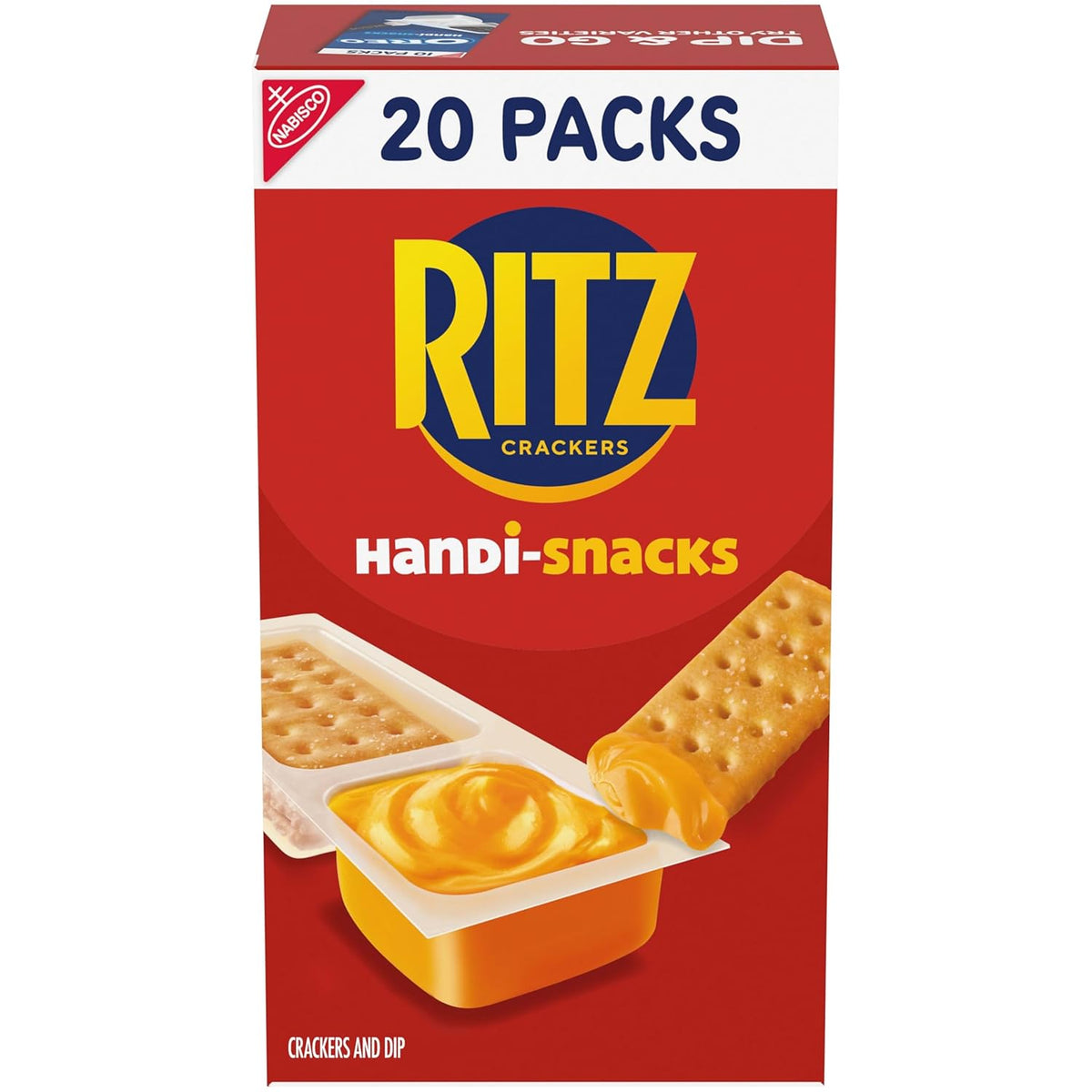 ritz handi-snacks crackers 'n cheesy dip snack packs for school, work, and home, 20 snack packs, 0.95 oz each