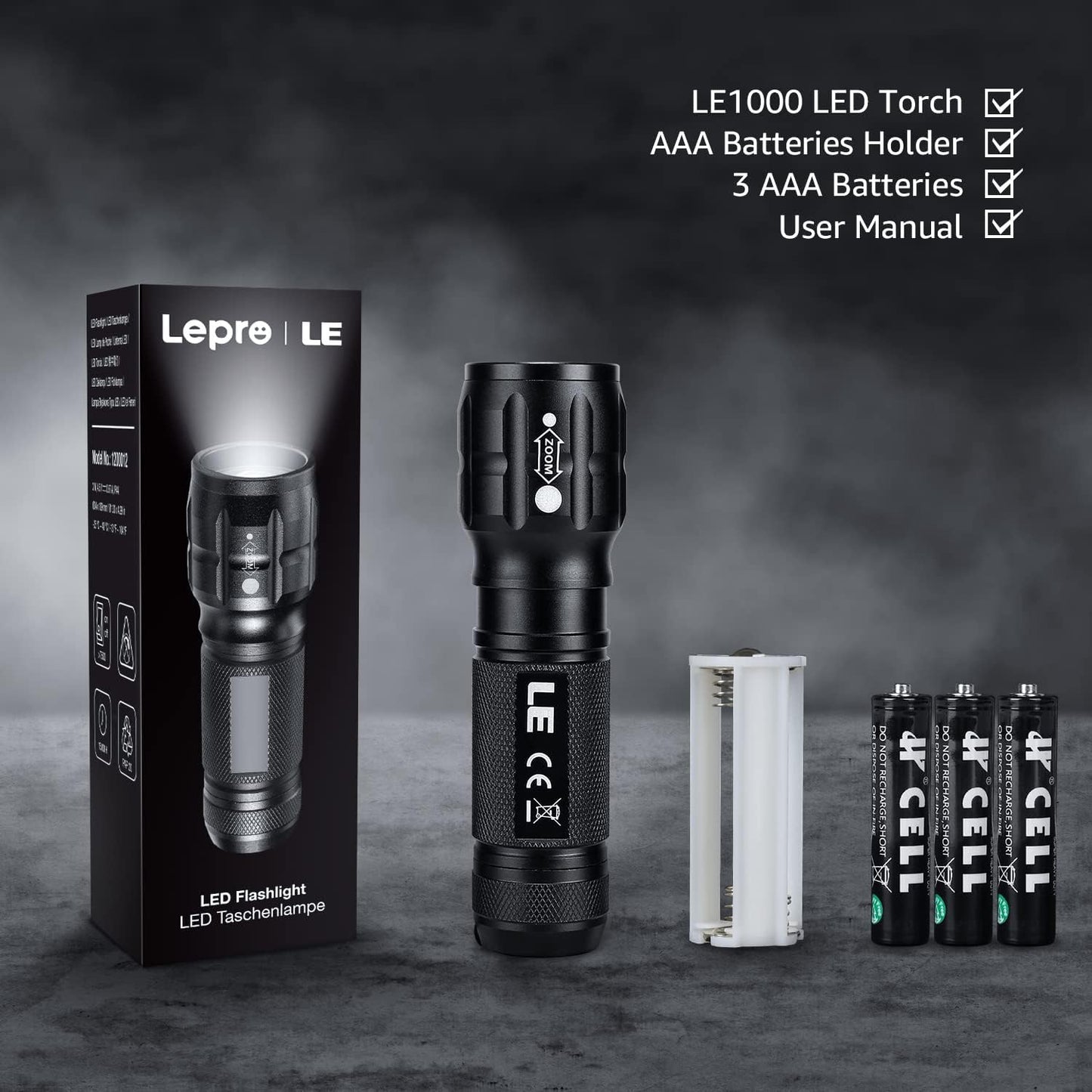 Lighting EVER LED Flashlights High Lumens, Small Flashlight, Waterproof, Adjustable Focus Flash Light for Outdoor, Emergency, AAA Batteries Included, Tactical & Camping Accessories