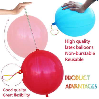 LEEZZIZZ 30Pcs Punch Balloons, Thickened Neon Punching Balloon Heavy Duty Party Favors for Kids with Rubber Band Handle, Bouncy Balls for Birthday Weddings Goodie Bag Stuffer Supply