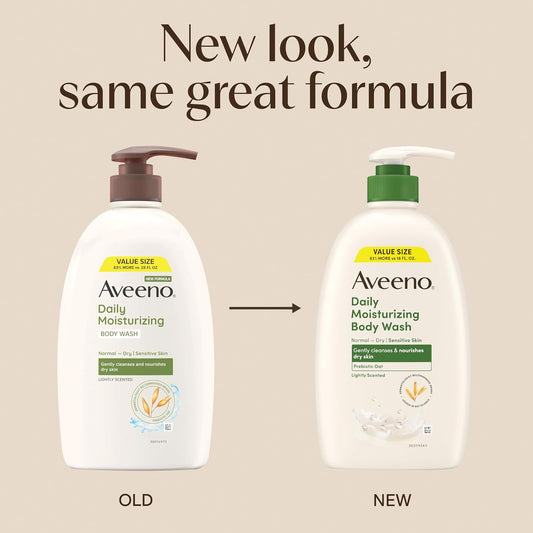 Aveeno Daily Moisturizing Body Wash for Dry & Sensitive Skin + Prebiotic Oat, Body Wash Gently Cleanses & Nourishes Dry Skin, Lightly Scented, Value Size, 33 fl. oz