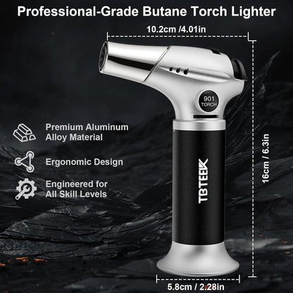 TBTEEK Butane Torch, Kitchen Torch Cooking Torch with Safety Lock & Adjustable Flame for Cooking, BBQ, Baking, Brulee, Creme, DIY Soldering(Butane Not Included)