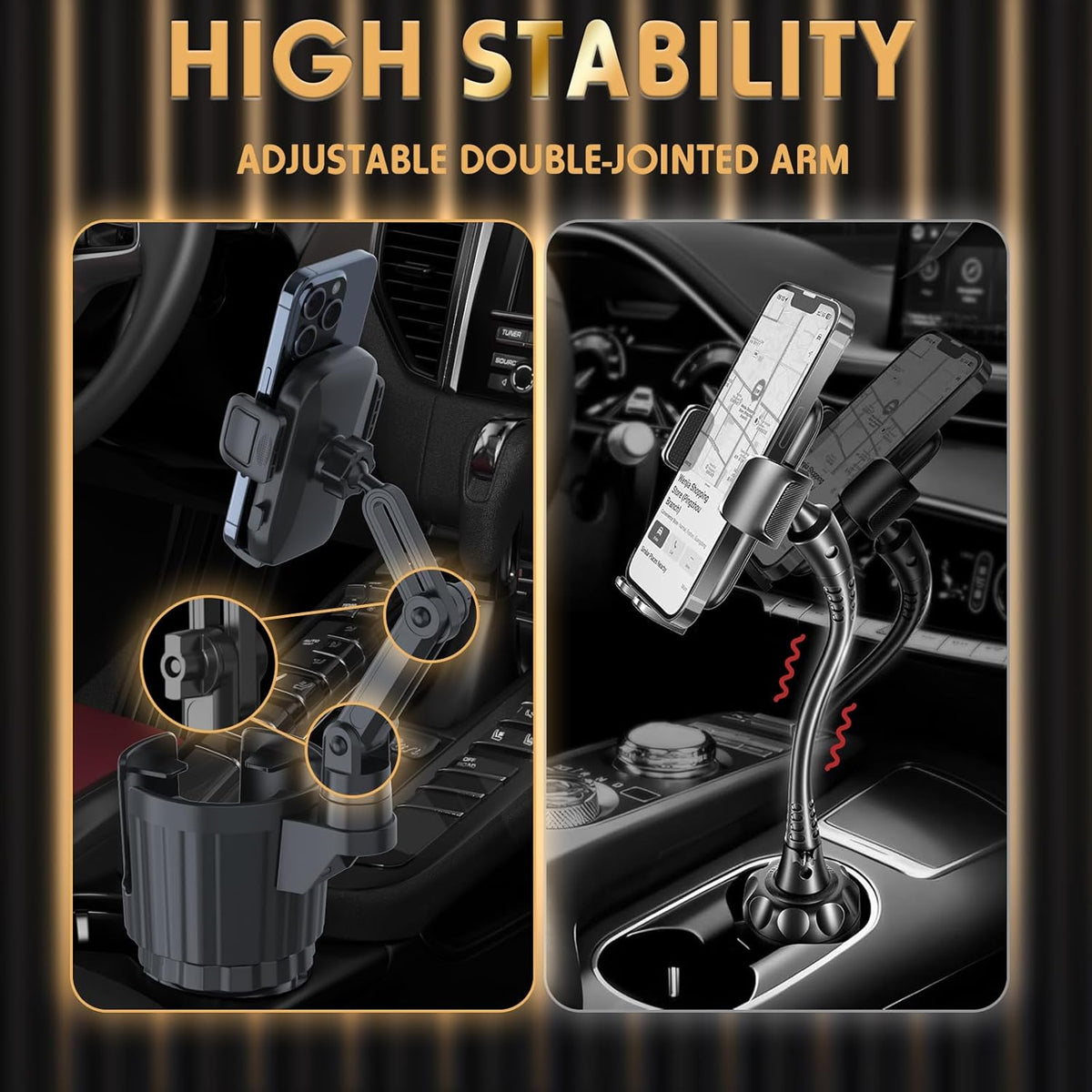 Phone Holders for Your Car, 2 in 1 Universal Cup Holder Expander Adjustable Base with Phone Mount, Long Arm with 360°Rotation Cup Holder Phones Mount for Car Compatible with All Smartphones - Rayz Mart