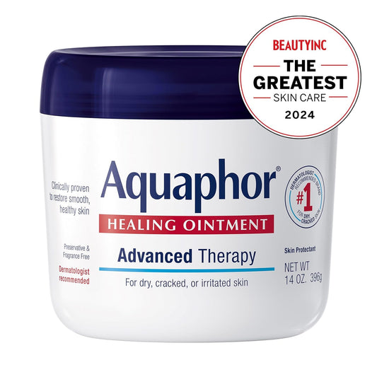 Aquaphor Healing Ointment, Advanced Therapy Skin Protectant, Multi-Purpose Healing Ointment and Body Moisturizer, For Dry, Cracked Skin, Minor Cuts and Burns, 14 Oz Jar