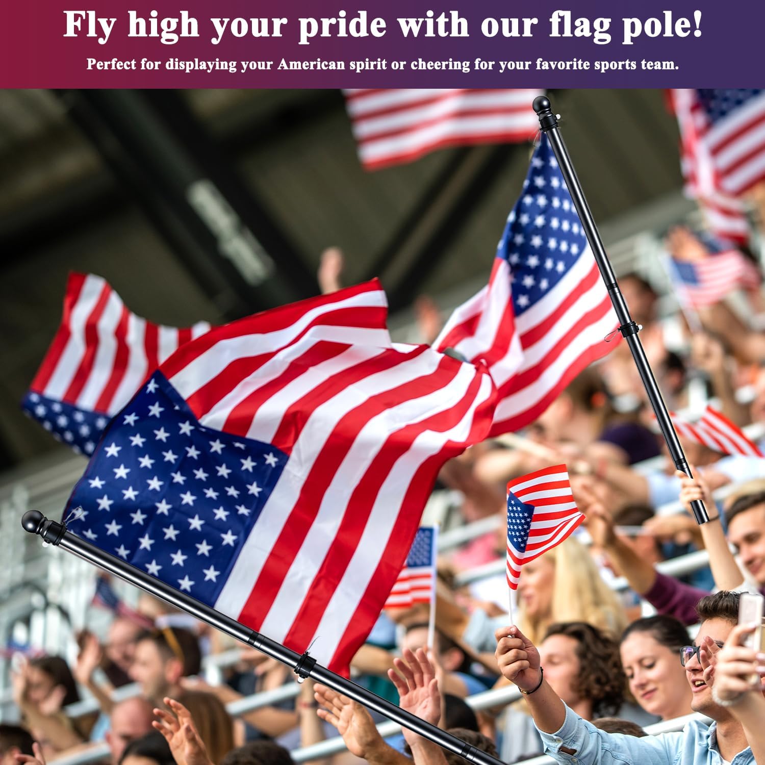 PHITRIC Flag Pole Kit, Tangle Free Spinning Stainless Steel Rustproof Flagpole for 3x5 Sports Fan Outdoor Flags for Outside House (Black, 5FT, with Bracket)