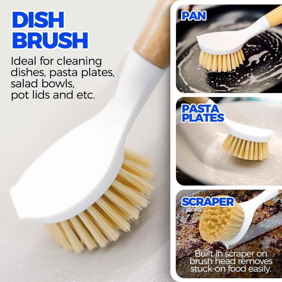 6 Pack Dish Brush Set with Vegetable Palm Brush, Bottle Brush, Dish Brush, and Straw Brush for Cleaning Potato Skillet Wok Pot Pan Cast Iron, Yellow