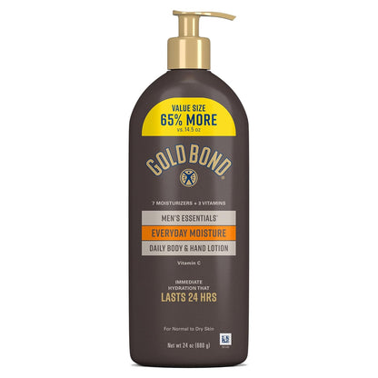 Gold Bond Men's Essentials Everyday Moisture Daily Body & Hand Lotion With Vitamin C, Hydrating Lotion Formulated for Men's Dry Skin, Value Size, 24 oz.