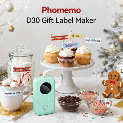 Phomemo Label Maker, D30 Portable Bluetooth Mini Label Printer Machine, Smartphone Handheld Thermal Sticker Small Labeler Multiple Templates Fonts Icon Inkless Custom Label for Home Kids, School Item