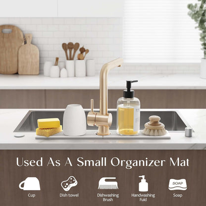 Eormoe Faucet Mat for Kitchen Sink – Diatomite Stone Drying Mat & Sink Protectors, Prevent Moisture – Sink Splash Guard Water-Absorbing Stone Tray for Kitchen Counter Decor (Light Grey, 23.6" x 3.9")