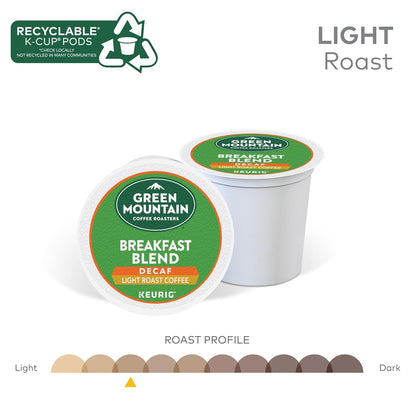 Green Mountain Coffee Roasters Decaf Breakfast Blend, 32-count, single-serve K-Cup pods, light roast, Orthodox Union Kosher
