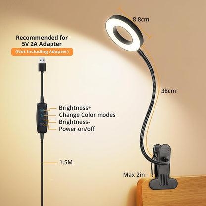 Woputne Desk Lamp Clip Light, 10 Dimmable Brightness 3 Light Modes Reading Light, Clamp Bedside Lamp for Painting, Craft, Study (Black)