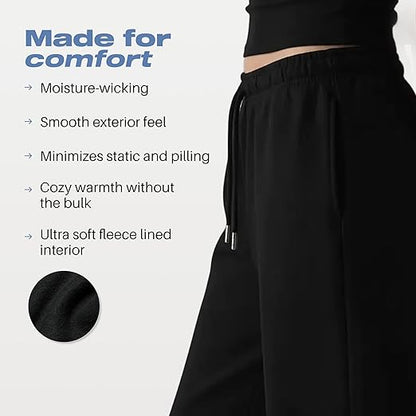 Common Stitch 3 Pack Wide Leg Fleece Lounge Sweatpants for Women Deep Pockets, Relaxed Fit, Elastic Drawstring Waist