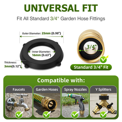 SmoTecQ 30 Pack Garden Hose Washers with Self-Locking Tabs - Heavy Duty Rubber Seals for 3/4" Hose Fittings, Stay-in-Place Design Prevents Falling Out & Leaks, Black