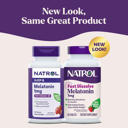 Natrol Fast Dissolve Melatonin 1 mg, Sleep Support Supplement for Adults