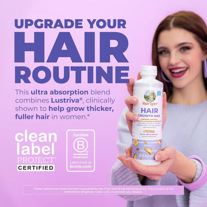 MaryRuth Organics Women's Hair Growth MAX Liposomal | with Lustriva® + Biotin 10000mcg + Pumpkin Seed Oil | Thicker Hair | Hair Care | Wrinkles, Fine Lines, Skin Care | Ages 18+ | 15.22 Fl Oz