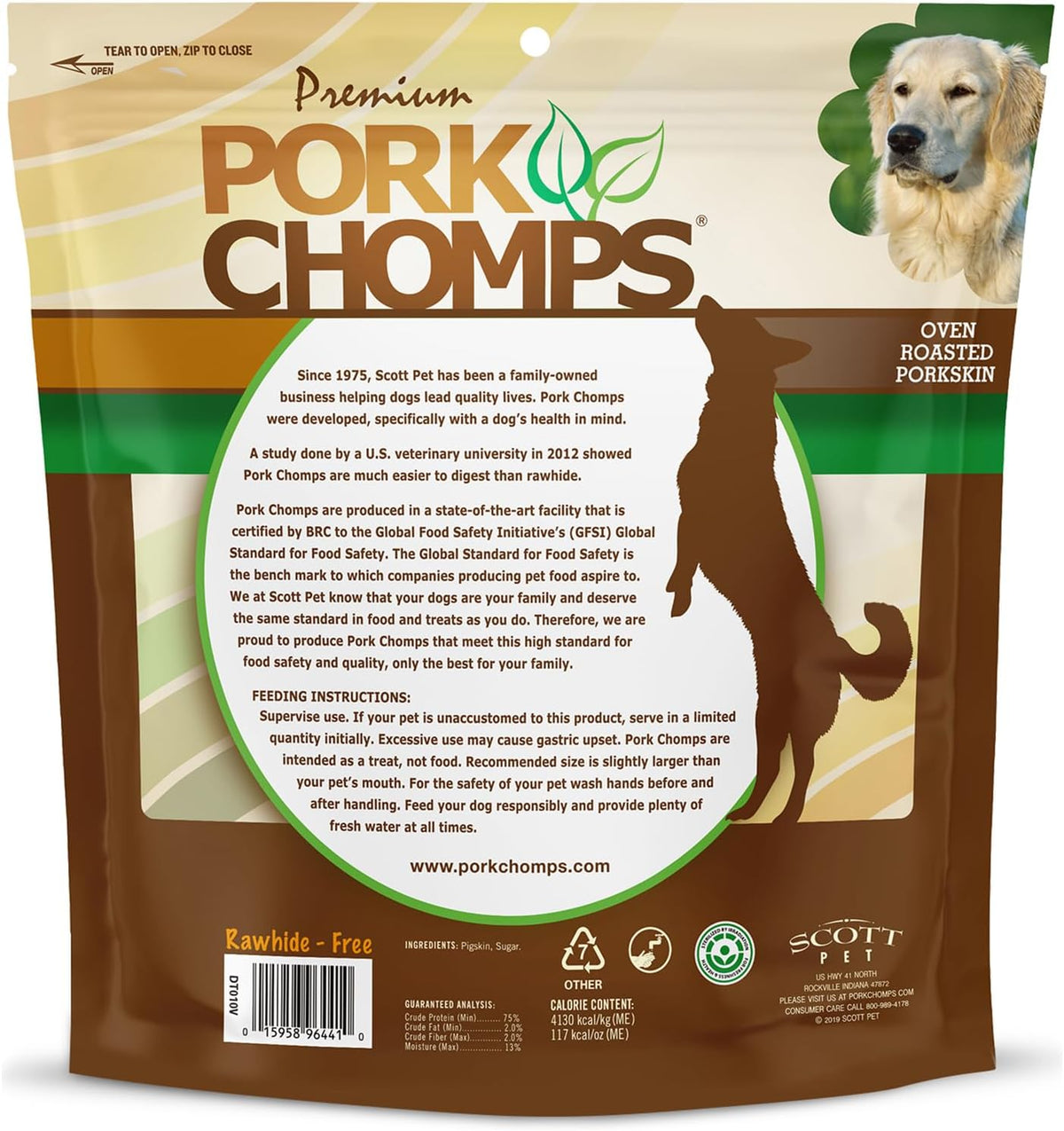 Pork Chomps Roasted Pork Skin Dog Chews, 6-inch Twists, 100% Rawhide Free, 15 Count