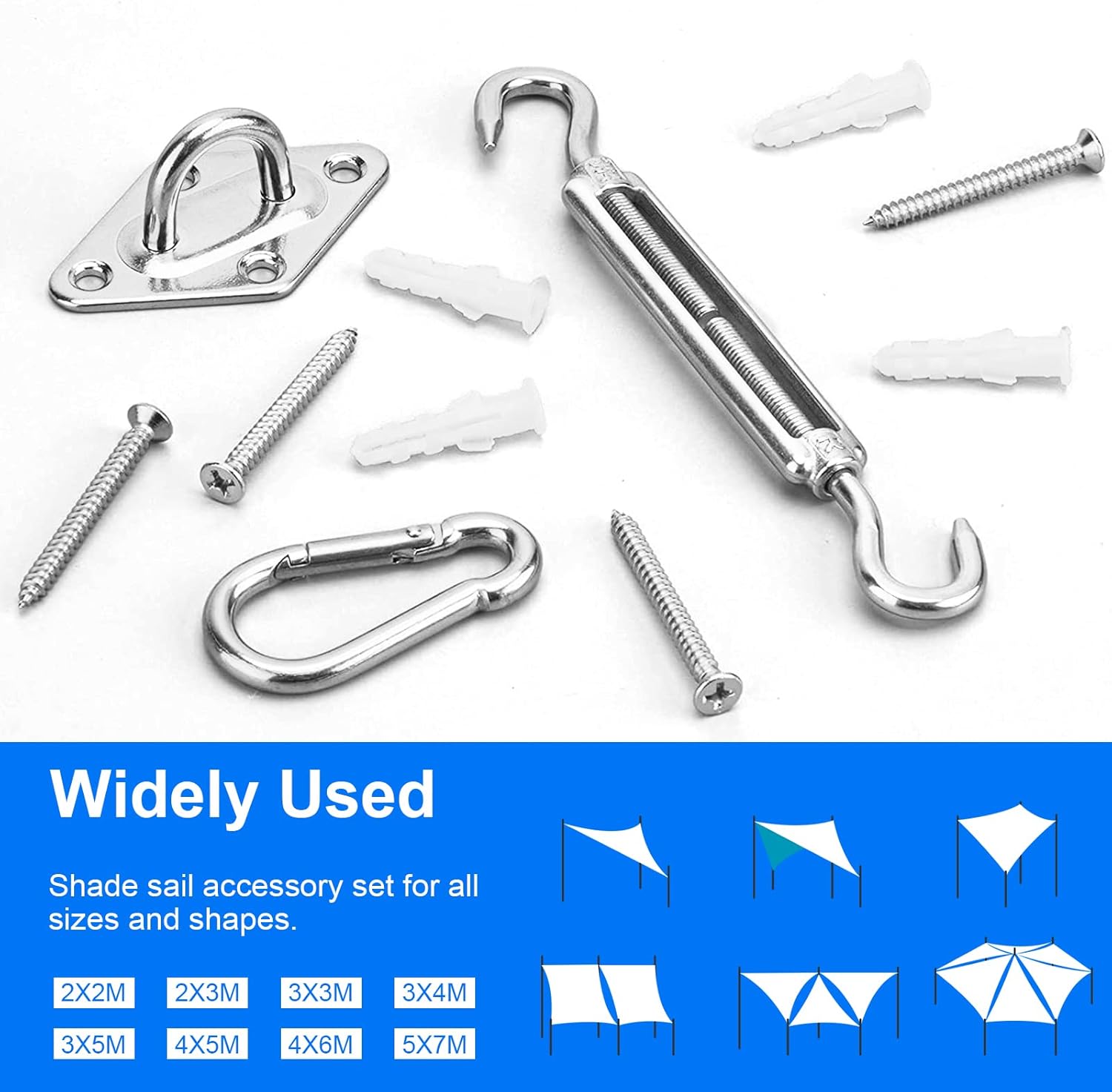 Sun Shade Sail Hardware Kit 6 Inch for Rectangle & Triangle Shade Sail Install, Stainless Steel Shade Sail Fixing Accessories for Outdoor Patio Canopy Garden, Heavy Duty Awning Attachment Set (44 Pcs)
