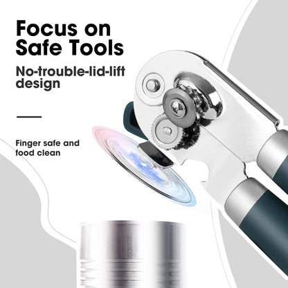 Beneno Heavy Duty Hand Can Opener Manual with Magnet, Durable Sharp Carbon Steel Blade Smooth Cutting, Big Effort-Saving Knob & Soft Grip Handle, Multifunctional Kitchen Tool with Bottle Opener, Green