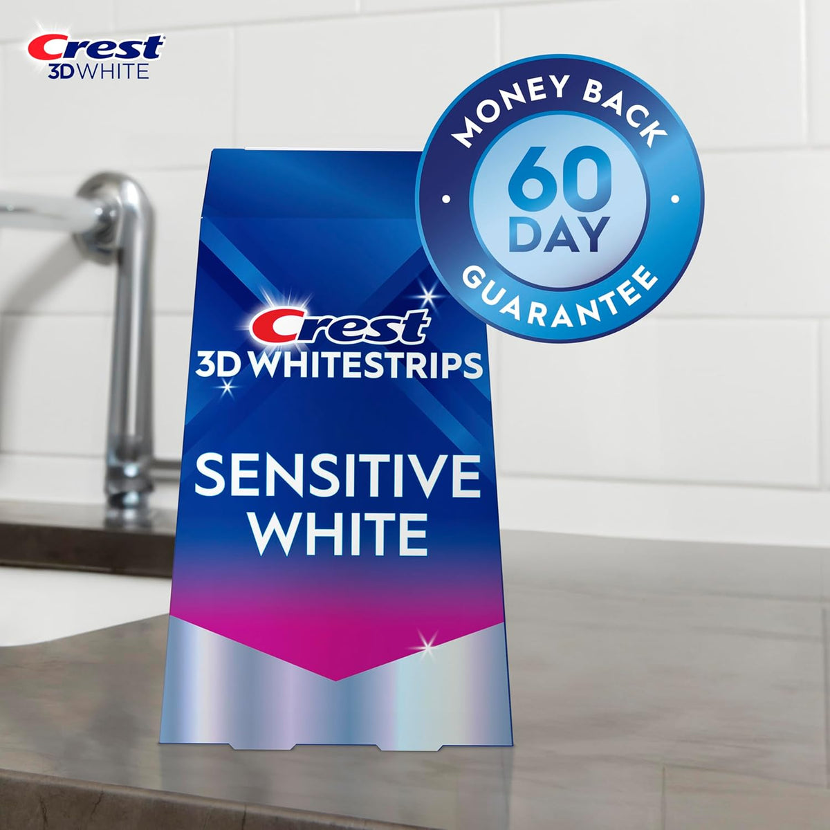 Crest 3D Whitestrips Sensitive White – Teeth Whitening Kit, 18 Treatments, Each with 1 Upper/1Lower, 36 Strips – Crest 3DWhite Teeth Whitening Strips