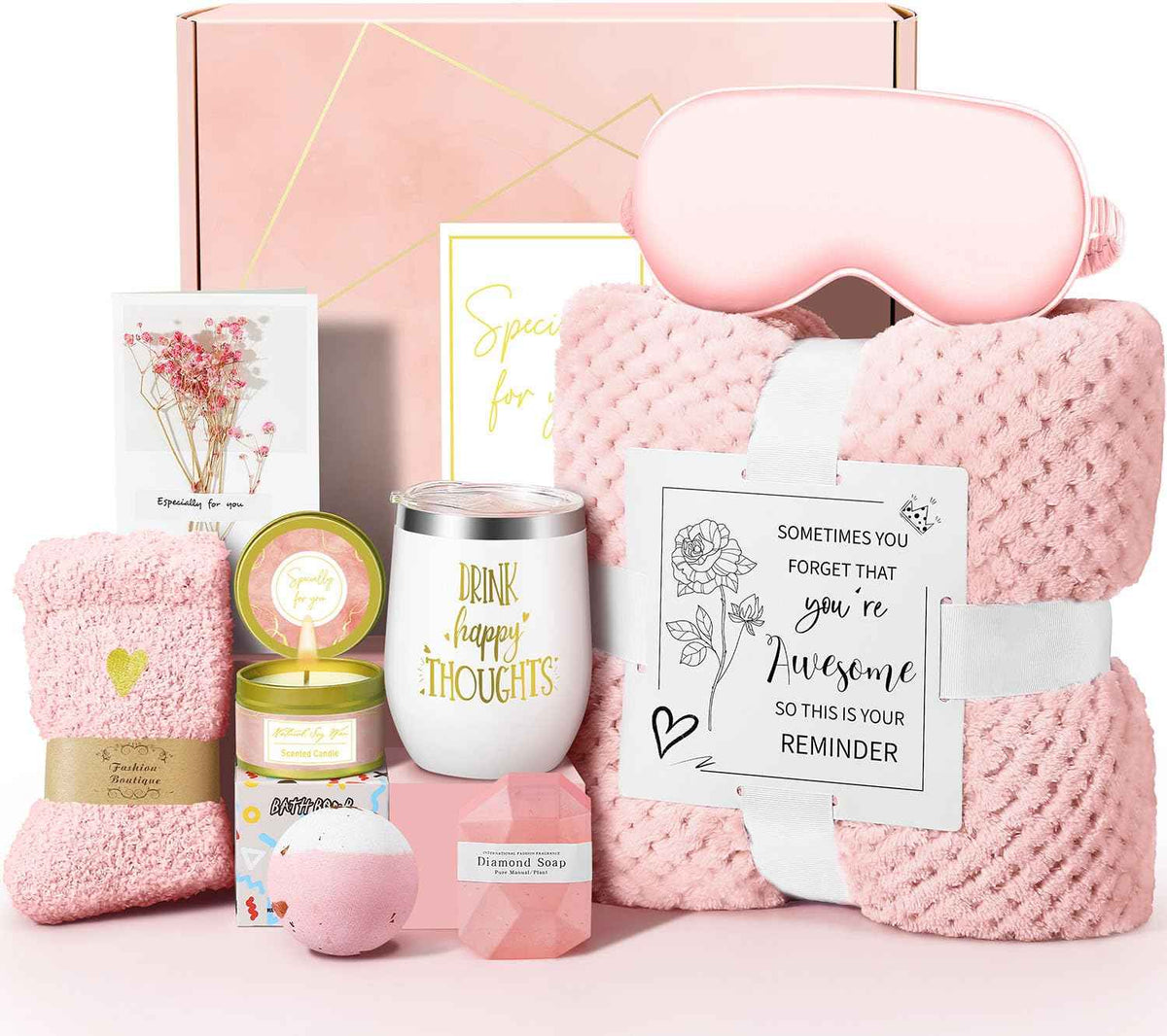 Valentines Day gifts for her, women, daughter, girlfriend, wife, flannel blanket, stainless steel tumbler set