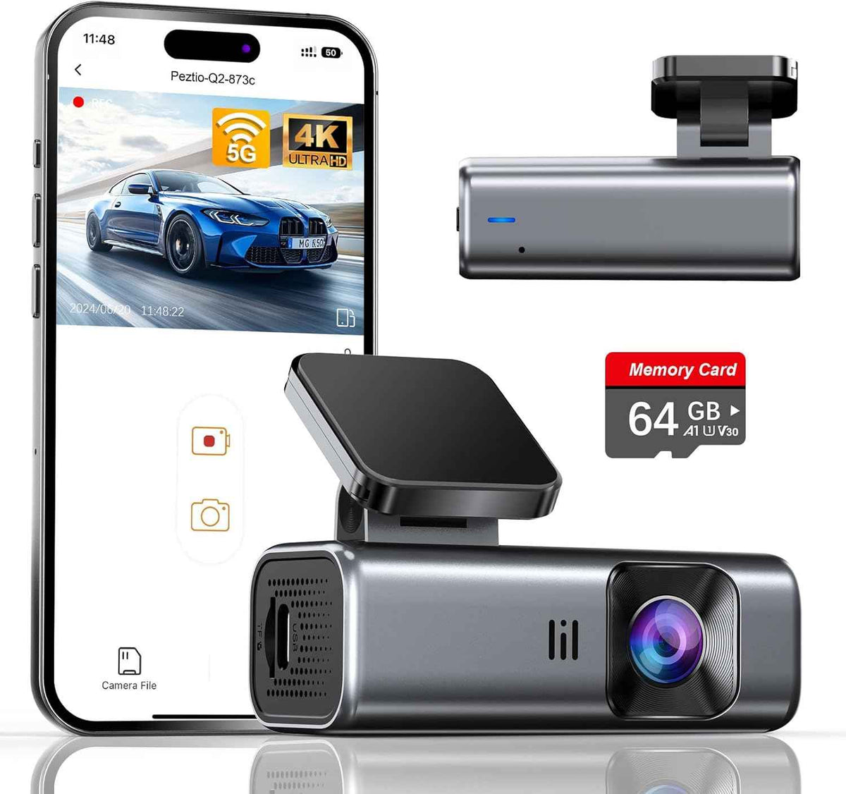Galphi-Q2 4K Mini Dash Cam with 5G WiFi, 64GB Card, Night Vision and Loop Recording Support