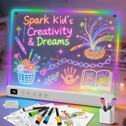 Led Drawing Board with 13 Light Effects, 16" Rechargeable Glow Doodle LED Note Board with Colors, Neon Light Up Drawing Tablet Gifts for Kids for Easter Birthday Christmas Gift Ideas
