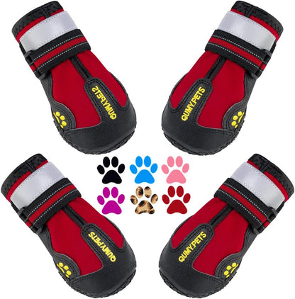 Qumy dog shoes, large dog boots, medium dog paw protectors for winter, snow, hot pavement, rainy weather, outdoor walking, indoor hardfloors