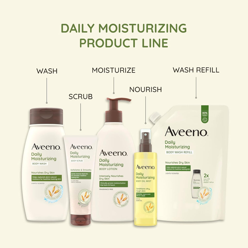 Aveeno Daily Moisturizing Body Wash Cleanser & Shaving Gel for Men & Women, Clean-Rinsing for Softer & Smoother Skin, Gentle & Lightly Scented, 18 fl. Oz, Pack of 2