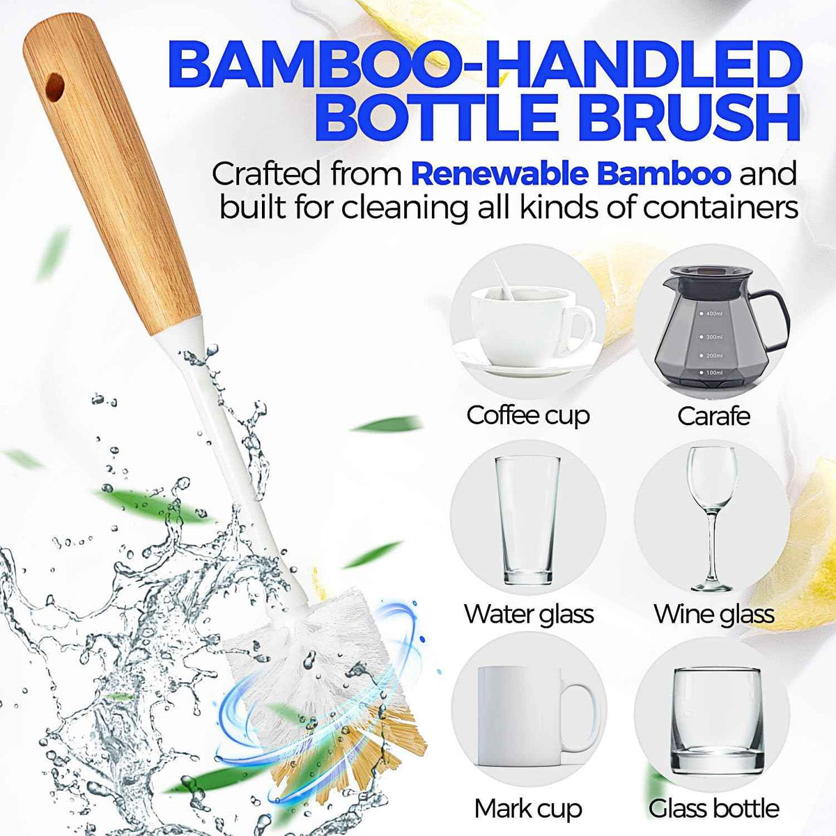 Holikme 6 Pack Dish Brush Set in Yellow, includes Vegetable Palm Brush, Bottle Brush, Dish Brush, and Straw Brush for Kitchen Cleaning