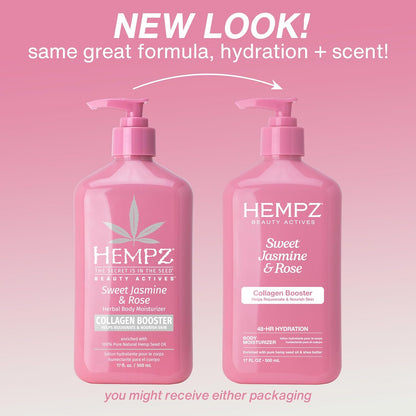 Hempz Sweet Jasmine & Rose Herbal Body Moisturizer for Women, 17 Fl. oz. - Moisturizing Lotion with 100% Pure Hemp Seed Oil, Collagen, Shea Butter - Hydrating Vegan Lotion for Dry Skin