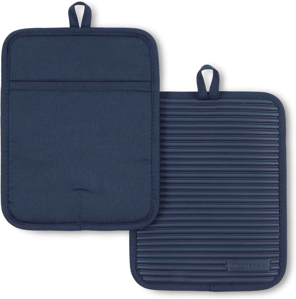 KITCHENAID Ribbed Soft Silicone Pot Holder 2-Pack Set, Matte Black, 7"x9"