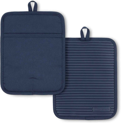 KITCHENAID Ribbed Soft Silicone Pot Holder 2-Pack Set, Matte Black, 7"x9"