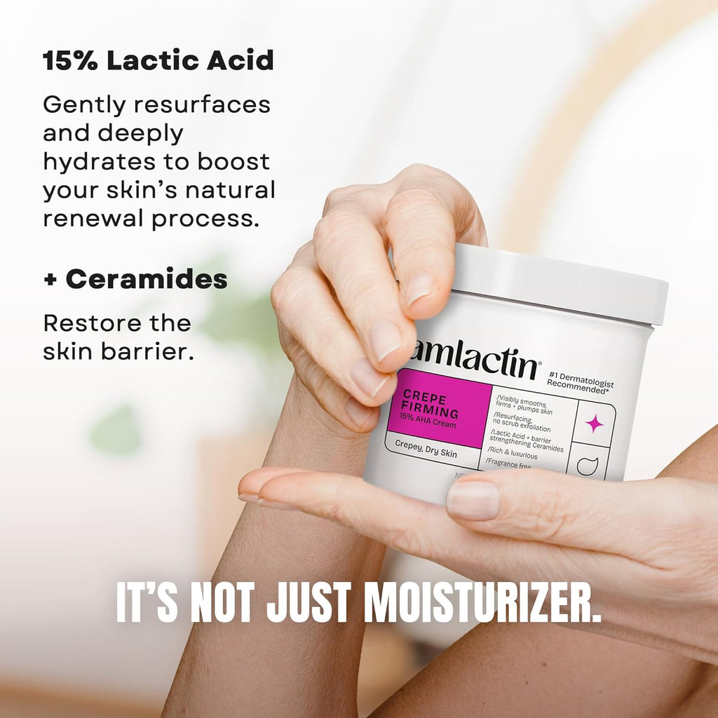 AmLactin Crepe Firming Cream - Therapeutic Skin Tightening Cream for Body – No-Scrub Exfoliator and Moisturizer, Skin Care with 15% Lactic Acid AHA, 12 oz (Packaging May Vary)