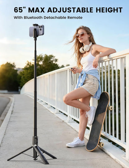 Lamicall 65" Phone Tripod & Selfie Stick - [Tap-to-Open] iPhone Tripod with Remote & Cold Shoe, Aluminum Phone Stand for Recording Compatible with iPhone for Video Record Live Vlog Mothers Day Black