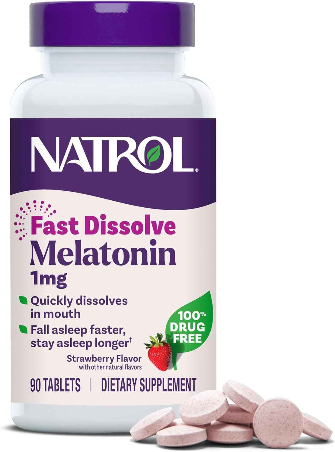 Natrol Fast Dissolve Melatonin 1 mg, Sleep Support Supplement for Adults