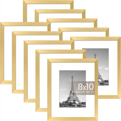 upsimples 5x7 Picture Frame Set of 10, Display Pictures 4x6 with Mat or 5x7 Without, Multi Photo Frames Collage for Wall or Tabletop Display, Black