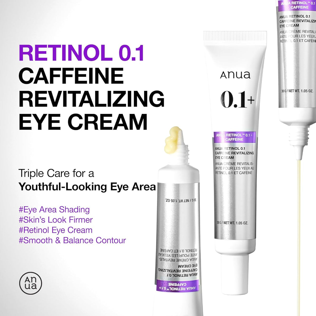 Anua Retinol 0.1 Caffeine Revitalizing Eye Cream, Lightweight Formula for Dark Circles & Puffiness, Hydrating for Sensitive Skin, Korean Skincare,1.05 fl oz