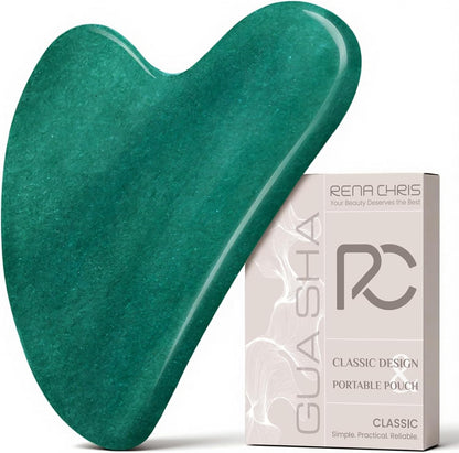 Rena Chris Gua Sha Facial Tools: Jade Stone Guasha Tool for Face Acupuncture Therapy, Facial Massager for Jawline Sculpting and Puffiness Reducing (Green)