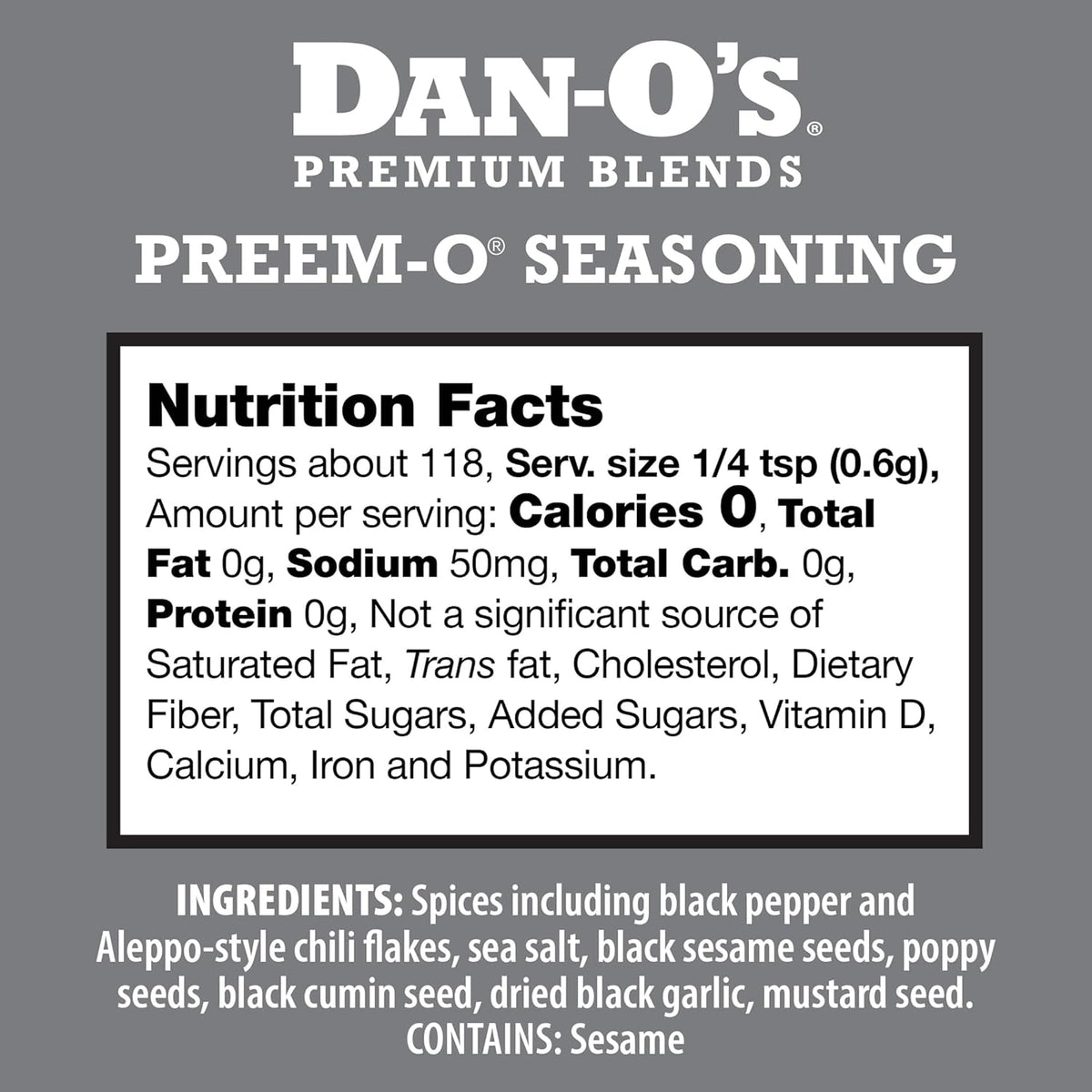 Dan-O's Preem-O Seasoning 2.5 oz, Meat Seasoning for Steak, Ribs, Chicken, Brisket, Sugar Free, Zero Calorie