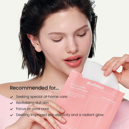 biocollagen real deep mask, hydrating overnight hydrogel mask, pore minimizing, elasticity improvement, 4ea, 34g