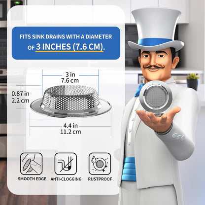 MR.SIGA Kitchen Sink Strainer, Stainless Steel Sink Drain Strainer, Dishwasher Safe, Outer Diameter 4.4 inch/11.2cm, Inner Diameter 3 inch/7.6cm, Pack of 3