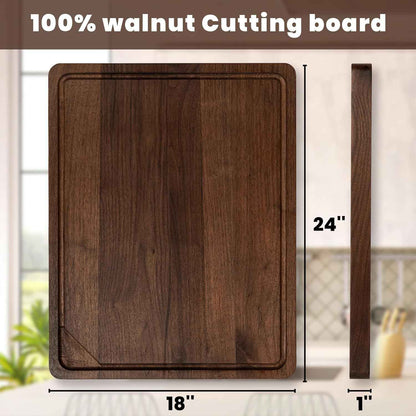 Heimlove Walnut Wood Cutting Board for Kitchen, 24"x18" Reversible Wooden Chopping Board with Deep Juice Grooves and Handles, Natural Walnut Wood Cutting Board for Chopping, Cheese, Vegetables