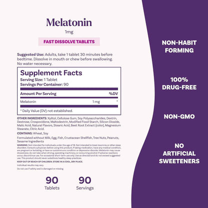 Natrol Fast Dissolve Melatonin 1 mg, Sleep Support for Adults