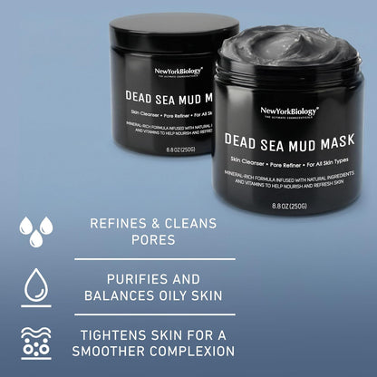 New York Biology Dead Sea Mud Mask for Face and Body | Spa Quality Pore Refiner for Oily Skin | Natural Skincare for Women & Men | Tighten Skin for A Healthier Complexion | 8.8 oz