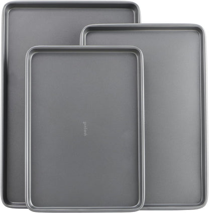 GoodCook Everyday Nonstick Baking Sheet Set, 3 Pack Includes One Small, Medium & Large Pan Carbon Steel Construction Cookie Sheet Bakeware Set, Gray
