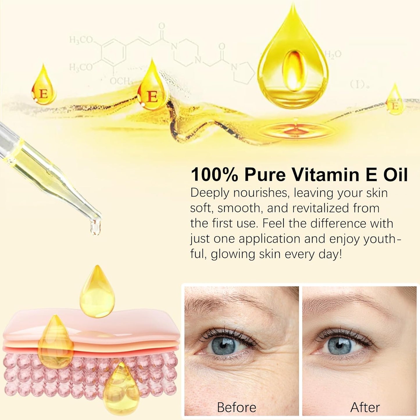 flasture Vitamin E Oil 75,000 IU – 100% Pure Natural Vitamin E for Skin, Face, Hair, Scars – Deep Moisturizing Body Oil for Dry Skin, Wrinkles – Cold-Pressed, Non-GMO,Skincare – 2 Fl Oz